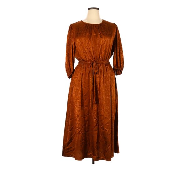 Copper Metallic Shimmery Fall Autumn Wedding Guest Dress - Picture 1 of 6